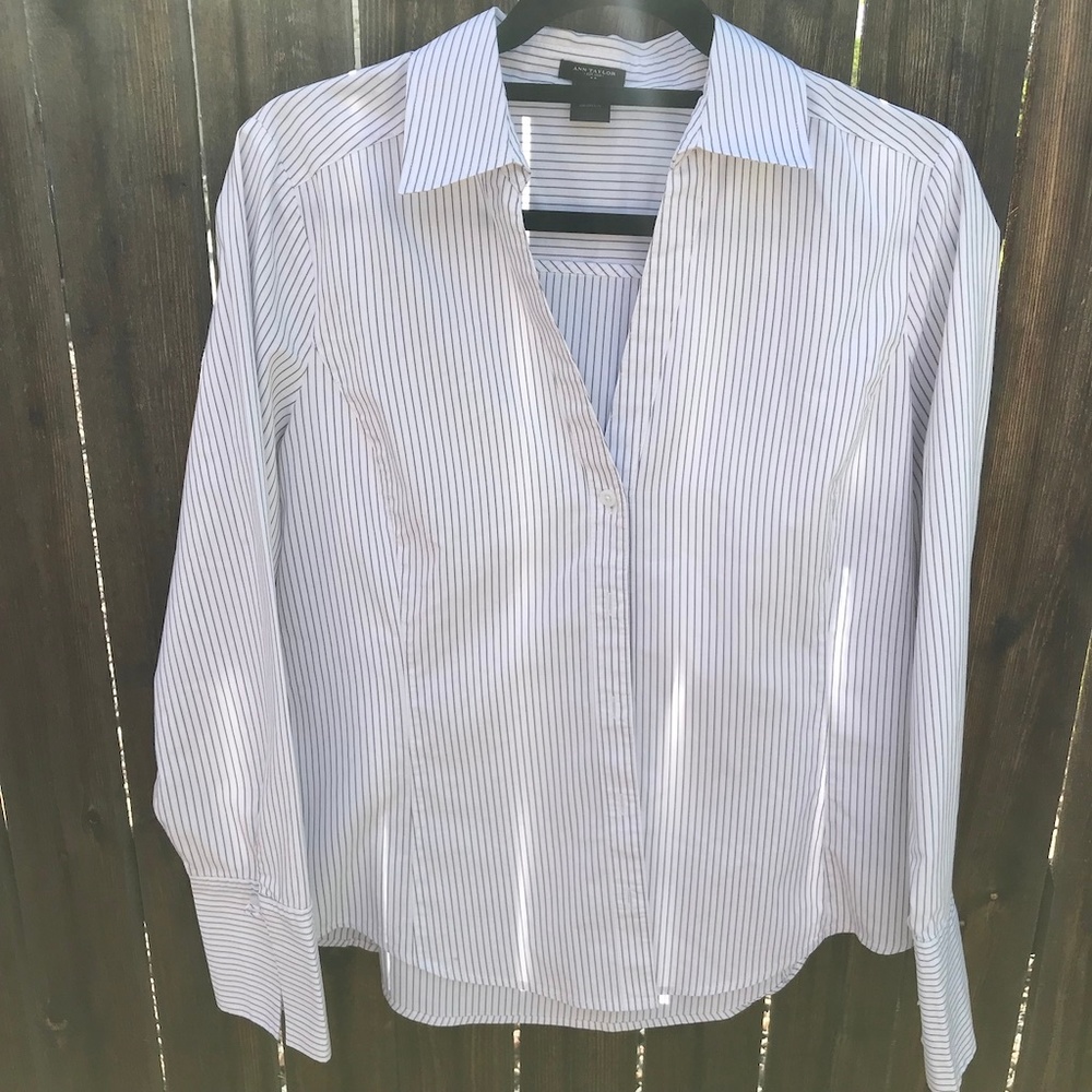 Ann Taylor White Gray Striped Blouse